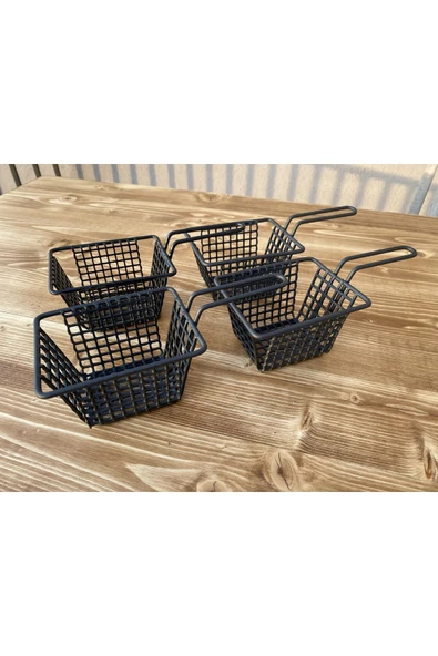 Kustar Metal Patates Ve Atıştırmalık Sunum Sepeti 4 Adet