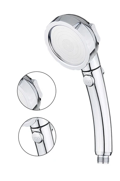 KUSTAR Aç-kapa Krom 3 Fonksiyonlu Duş Başlığı Ve Gümüş Pvc Banyo Duş Hortumu 1,5 Metre - 4