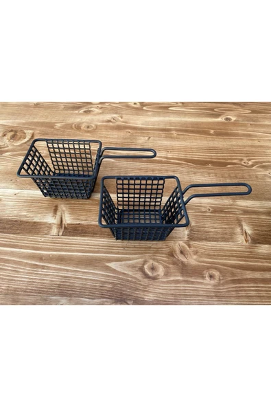 Kustar Metal Kare Patates Ve Atıştırmalık Sunum Sepeti 2 Adet - 2