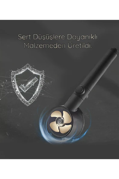 KUSTAR 5 Fonksiyonlu Turbo Jet Pervaneli Duş Başlığı Aç-kapa Butonlu Siyah - 4
