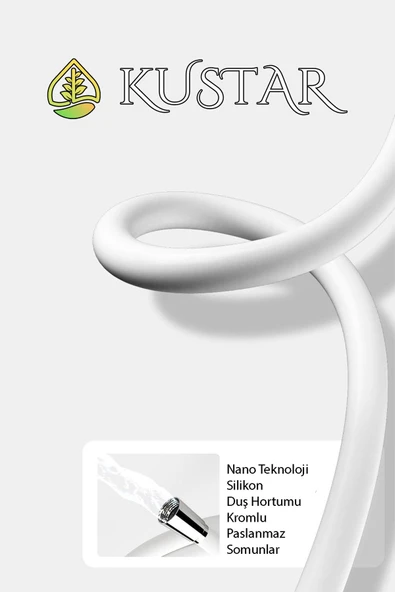 KUSTAR Nano Silikon Patlamaz Yırtılmaz Ezilmez Duş Hortumu 150 cm Beyaz Banyo Duş Hortumu - 2