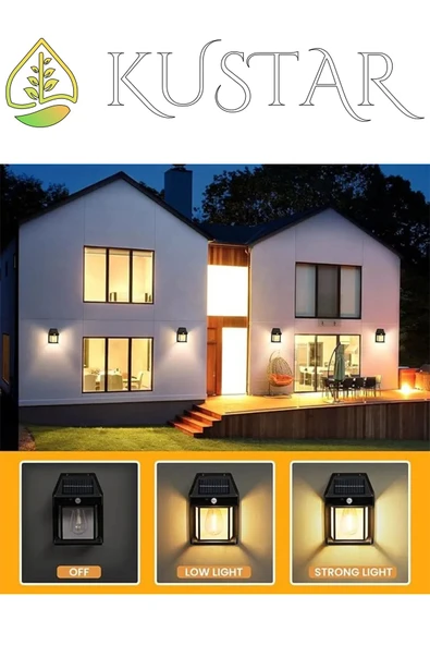 KUSTAR Sensörlü Kendiliğinden Yenilenebilir Güneş Enerjili Solar Bahçe Duvar Aydınlatması Dekoratif Lamba - 6
