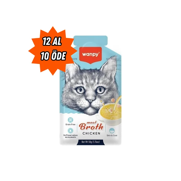 Wanpy Kediler için Tavuk Eti Çorbası 50 gr (12 Al 10 Öde)