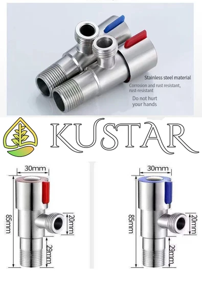 KUSTAR 2'li İnox Aç Kapa Sıcak Soğuk Su Ara Musluğu Taharet Musluğu Batarya Flex Bağlantı Musluğu - 5