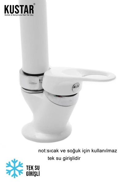 KUSTAR Beyaz Tek Su Çıkışlı Mermerden Mix Lavabo Bataryası Aç Kapa Kollu Garantili - 2
