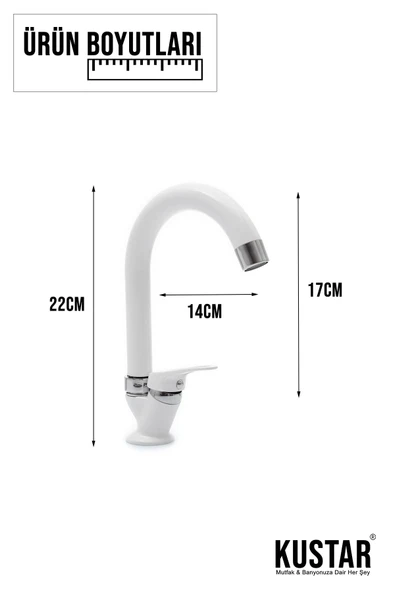 KUSTAR Beyaz Tek Su Çıkışlı Mermerden Mix Lavabo Bataryası Aç Kapa Kollu Garantili - 3