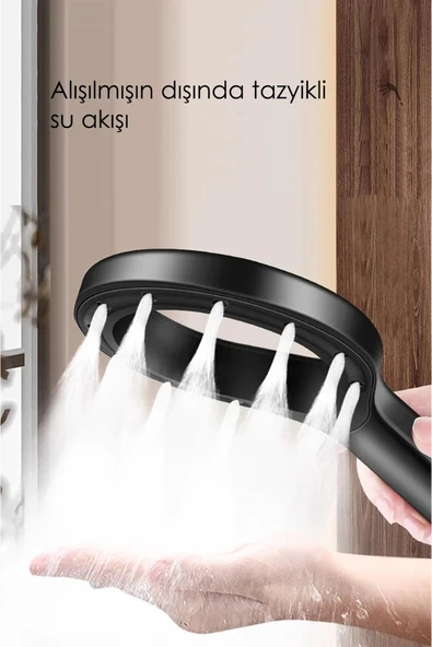KUSTAR Super Sonic Su Tasarruflu Siyah Turbo Jet Banyo Duş Başlığı El Duşu - 2