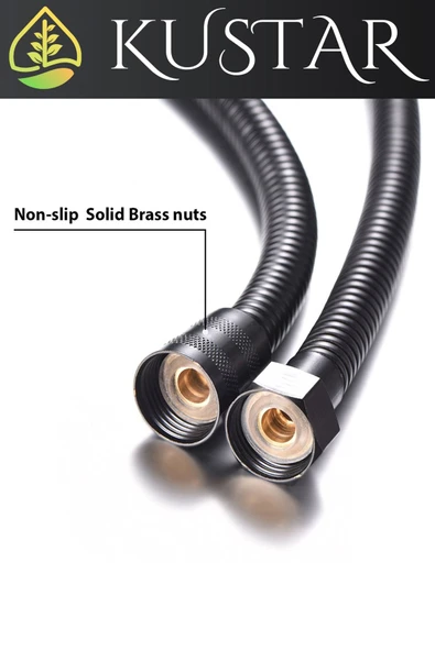 KUSTAR 3'lü Set Siyah 5 Fonksiyonlu Turbo Jet Pervaneli Duş Başlığı Örgülü Hortum Ve Askı - 5