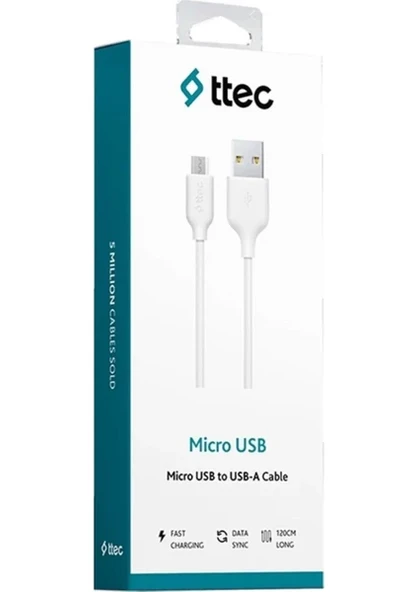Ttec 2DK7530B Micro USB Beyaz Sarj Kablosu 120 cm  gücünde hızlı şarj özellikli - Resim 3