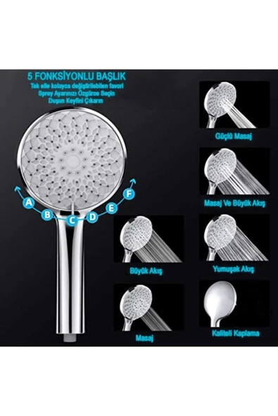 KUSTAR Nilüfer 3 In 1 5 Fonksiyonlu Banyo Duş Başlığı Seti L Mafsal Ve 1,5 Metre Örgülü Hortum Seti - 3
