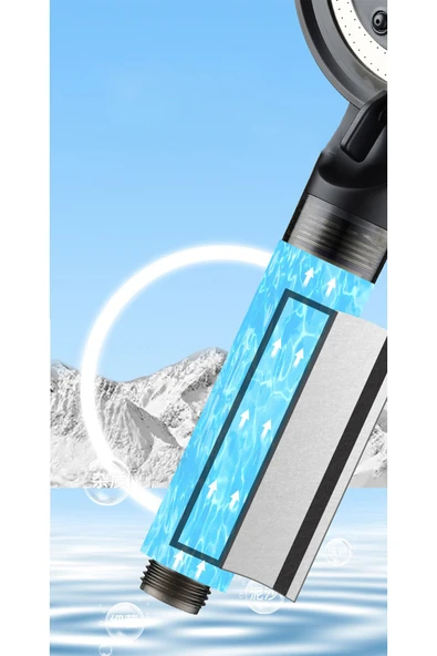 KUSTAR 3'Lü Siyah Çelik Duş Seti Filtreli 5 Fonksiyonlu Duş Başlığı El Duşu 150cm Duş Hortumu ve Duş Askı - 5