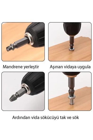 KUSTAR 4'lü Matkap ucu seti hasarlı hatalı vida sökücü kılavuz açma kırık vida sökücü civata sökücü - 4