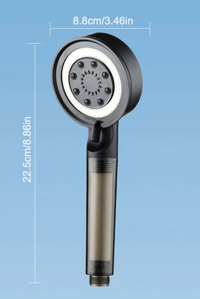 KUSTAR 3'Lü Siyah Çelik Duş Seti Filtreli 5 Fonksiyonlu Duş Başlığı El Duşu 150cm Duş Hortumu ve Duş Askı - 7