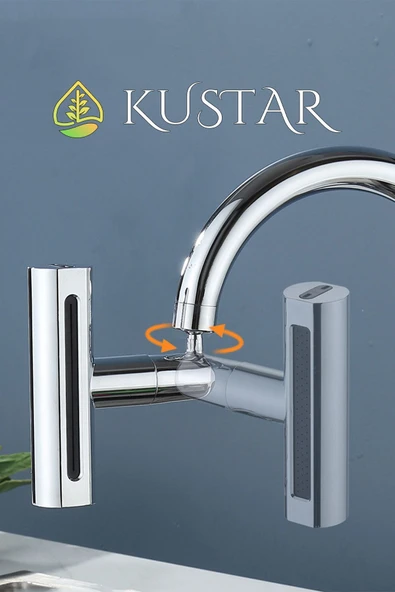 KUSTAR Füme Tasarruflu 4 Modlu Şelale Ayarlanabilir Musluk Başlığı Mutfak Eviye Bataryası Lavabo Bataryası - 7