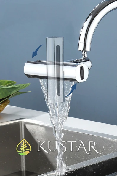 KUSTAR Füme Tasarruflu 4 Modlu Şelale Ayarlanabilir Musluk Başlığı Mutfak Eviye Bataryası Lavabo Bataryası - 5