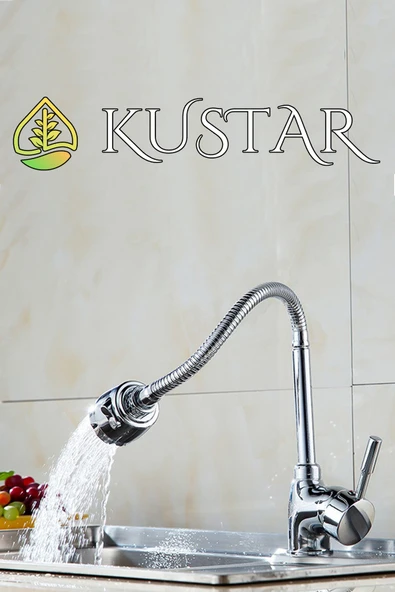 KUSTAR Akro 360 Derece Ayarlamalı 2 Fonksiyonlu Spiralli Boru Aç Kapa Mutfak Eviye Bataryası Sıcak Soğuk - 3