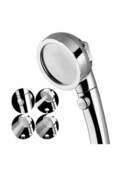 KUSTAR Aç-kapa Krom 3 Fonksiyonlu Duş Başlığı Ve Gümüş Pvc Banyo Duş Hortumu 1,5 Metre - 8