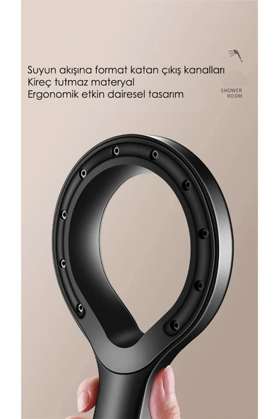 KUSTAR Super Sonic Su Tasarruflu Siyah Turbo Jet Banyo Duş Başlığı El Duşu - 5