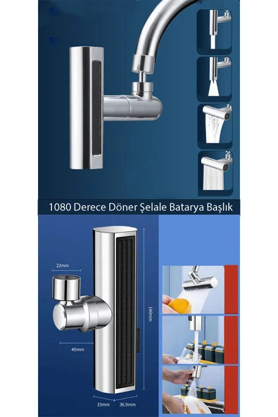 KUSTAR Krom Tasarruflu 4 Modlu Şelale Ayarlanabilir Musluk Başlığı Mutfak Eviye Bataryası Lavabo Bataryası