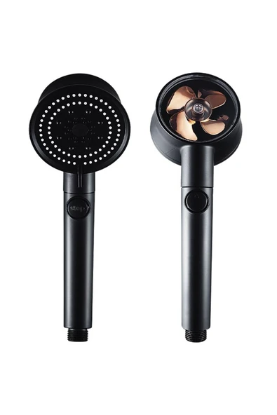 KUSTAR 3'lü Set Siyah 5 Fonksiyonlu Turbo Jet Pervaneli Duş Başlığı Örgülü Hortum Ve Askı - 2