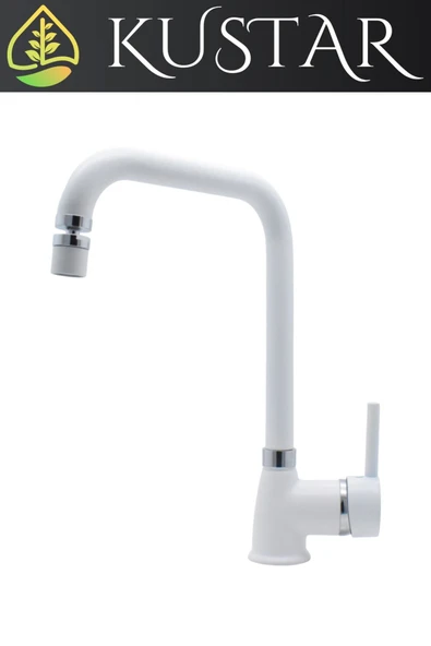 KUSTAR Varna Beyaz Oynar Başlıklı Aç Kapa Mix Mutfak Eviye Bataryası