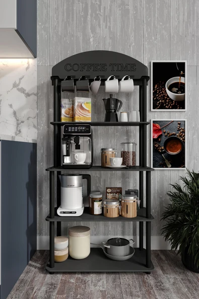 messer Dekoratif MASİVO KAHVE KÖŞESİ COFFEE TİME 33 CMx68 CM Dikdörtgen Çok Amaçlı Raf SİYAH - 3