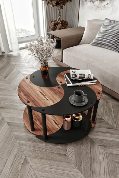 mdf YİN YANG UNITY SERENITY ORTA SEHPA 4 LÜ SİYAH CEVİZ 70 CM - 3