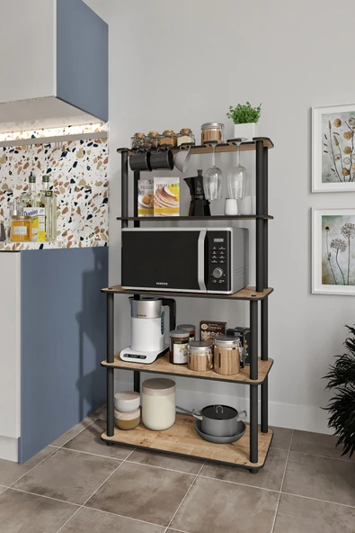 messer Dekoratif MASİVO MIKRODALGA ESSPRESSO 4 Katlı 33 CMx68 CM Dikdörtgen Çok Amaçlı Raf SAFİR MEŞE