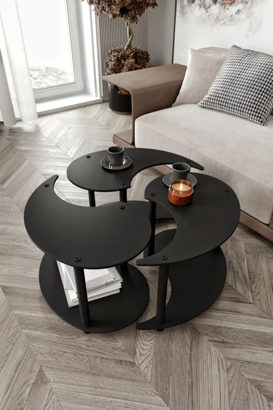 messer Yin Yang Unıty Serenıty Orta Sehpa 3 Lü Siyah 70cm