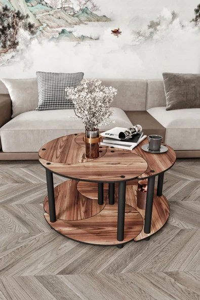 messer YİN YANG UNITY SERENITY ORTA SEHPA 4 LÜ CEVİZ 70CM - 3