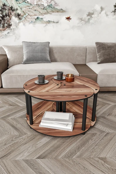 messer YİN YANG UNITY SERENITY ORTA SEHPA 3 LÜ MADRAN CEVİZ 70CM - Resim 2