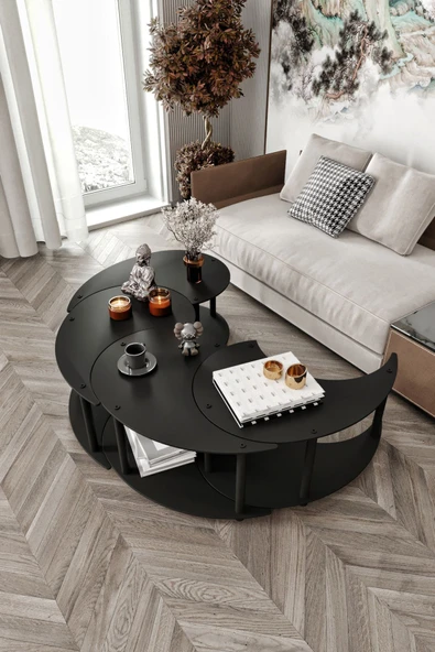 messer Yin Yang Unıty Serenıty Orta Sehpa 4 Lü Siyah-100 Cm - Resim 3