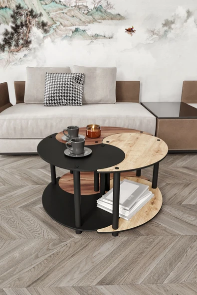 messer Yin Yang Unity Serenity Orta Sehpa 3 Lü Meşe Ceviz Siyah 70 Cm - 3