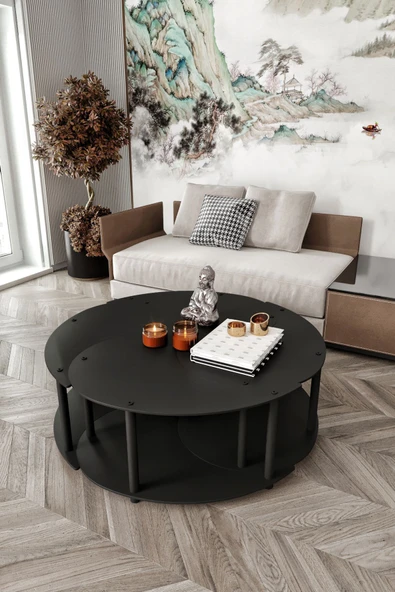 messer Yin Yang Unıty Serenıty Orta Sehpa 4 Lü Siyah-100 Cm - Resim 2