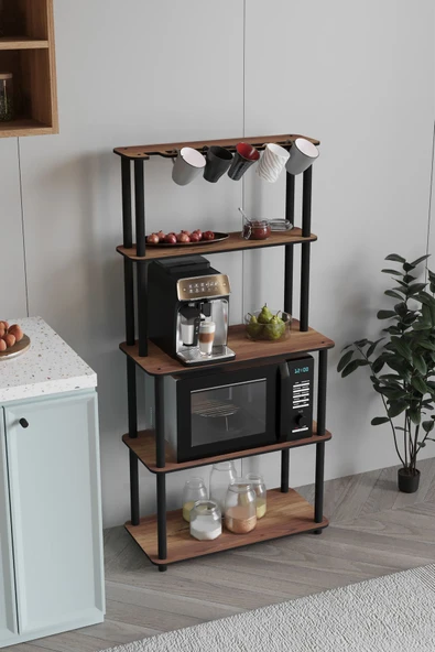 messer Dekoratif MASİVO MIKRODALGA ESSPRESSO 4 Katlı 33 CMx68 CM Dikdörtgen Çok Amaçlı Raf MADRAN CEVİZ - 5