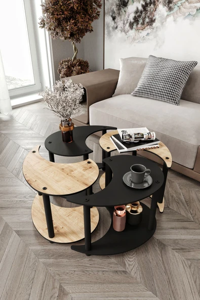 messer YİN YANG UNITY SERENITY ORTA SEHPA 4 LÜ SİYAH MEŞE 70 CM - 4