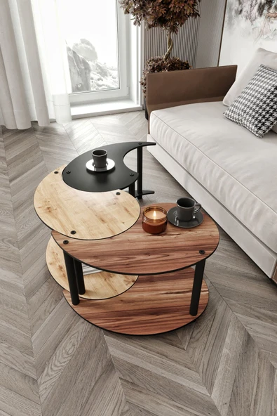 messer Yin Yang Unity Serenity Orta Sehpa 3 Lü Meşe Ceviz Siyah 70 Cm
