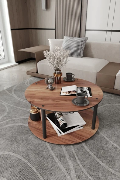 messer Dekoratif Mdf Masivo Orta Sehpa 70x70 YUVARLAK MADRAN CEVİZ