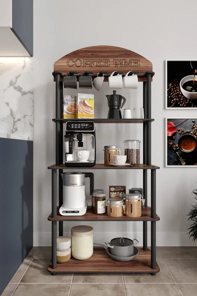 messer Dekoratif Çok Amaçlı Katlı COFFEE TIME KAHVE KÖŞESİ CEVİZ MADRAN 39 CM X 69 CM - 2