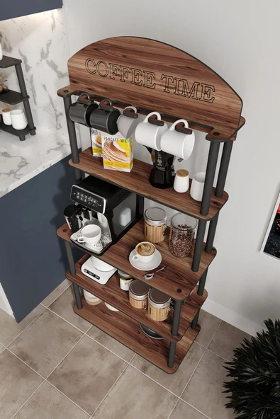 messer Dekoratif Çok Amaçlı Katlı COFFEE TIME KAHVE KÖŞESİ CEVİZ MADRAN 39 CM X 69 CM - 3