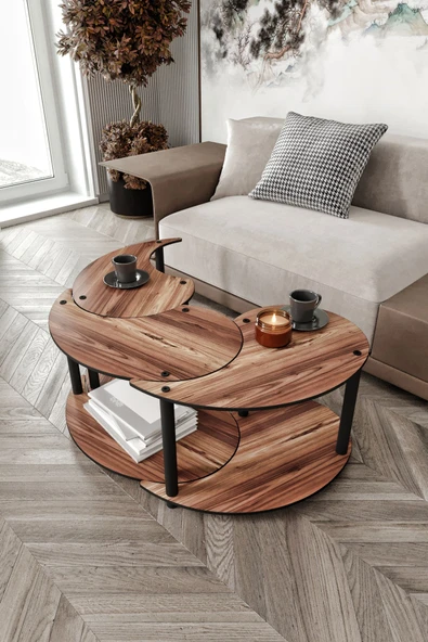 messer YİN YANG UNITY SERENITY ORTA SEHPA 3 LÜ MADRAN CEVİZ 70CM - Resim 4