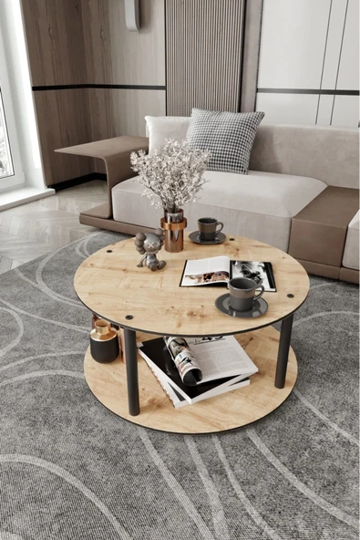 messer Dekoratif Mdf Masivo Orta Sehpa 70x70 YUVARLAK Safir Meşe