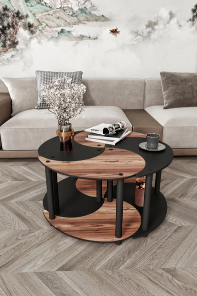 Olea YİN YANG UNITY SERENITY ORTA SEHPA 4 LÜ SİYAH CEVİZ 70 CM