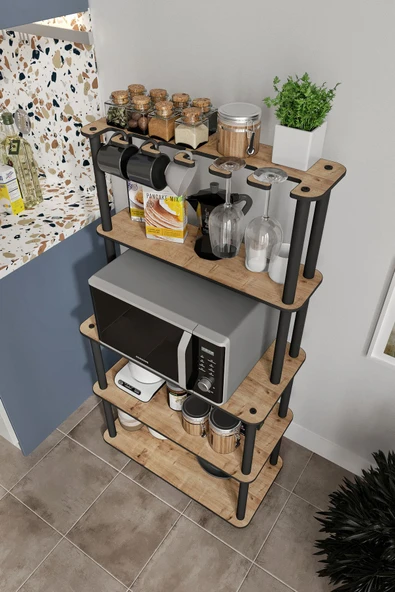 messer Dekoratif MASİVO MIKRODALGA ESSPRESSO 4 Katlı 33 CMx68 CM Dikdörtgen Çok Amaçlı Raf SAFİR MEŞE - 3