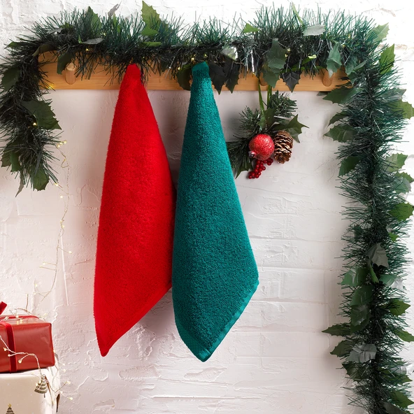Schafer Home Merry 2 li Havlu 30x30 Cm-Yeşil/Kırmızı