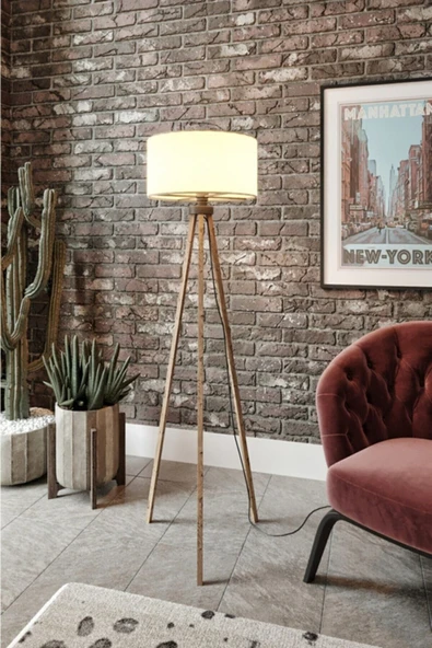 messer Üç Ayaklı Tripod Lambader Yuvarlak Başlık Krem Kahverengi Ayak - 3