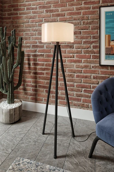 messer Bristol Yuvarlak Krem Başlık Siyah Ayak Tripod Lambader
