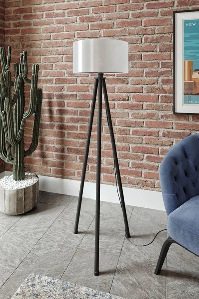 messer Bristol Yuvarlak Krem Başlık Siyah Ayak Tripod Lambader - 2