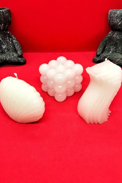 TatuCraft Bubble, İstiridye, Dalgalı Model Mum Seti 3'lü - 2