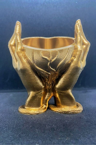 TatuCraft Eller Arasında Kalp Vazo - Gold